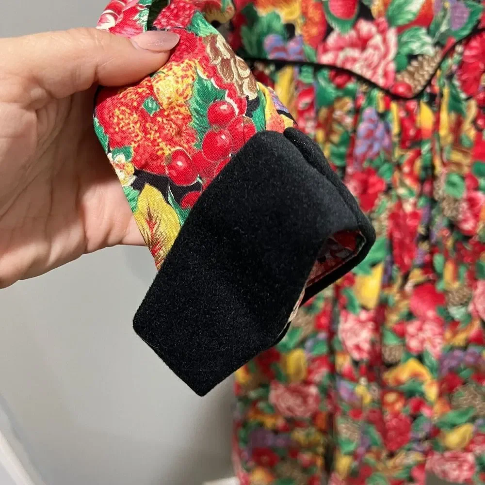 Vtg Picture Me Womens Multicolor Fruit Floral Lace Collar Dress M/L Long Sleeve - Picture 11 of 15